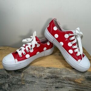 Disney Minnie Mouse Low Top Court Red Polka Dot Canvas Sneakers Womens Size 8